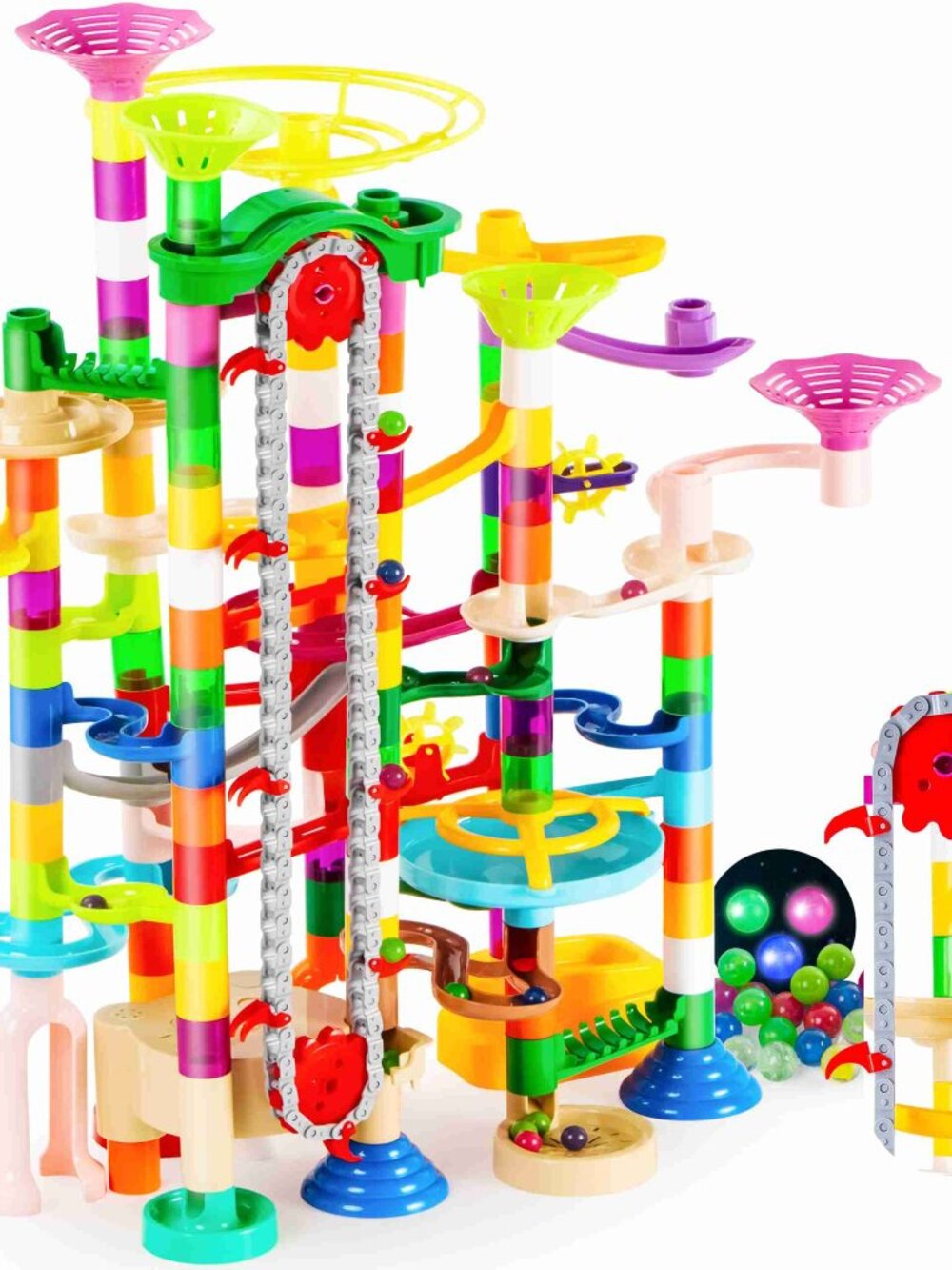 JOYIN 236Pcs Glowing Marble Run with Motorized Elevator